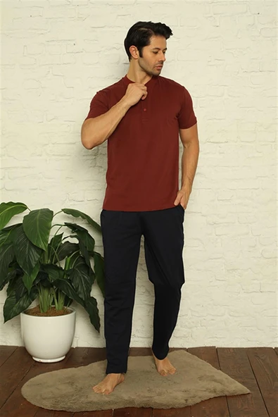 Moda Çizgi Erkek Bordo 3'lü Pijama Takım 6824 - Resim 2