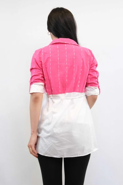 Moda Çizgi Pıt Pıt Desen İkili Takım Fuşya - 3