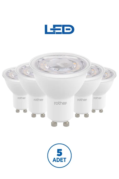RTL11101-5 Rother GU10 LED Spot Ampul 6W 540 Lümen 6500K Beyaz Işık Enerji Tasarruflu Ampul 5 Adet