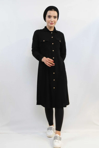 Moda Çizgi Tunik Gömlek Siyah - 3