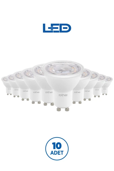 RTL11101-10 Rother GU10 LED Spot Ampul 6W 540 Lümen 6500K Beyaz Işık Enerji Tasarruflu Ampul 10 Adet