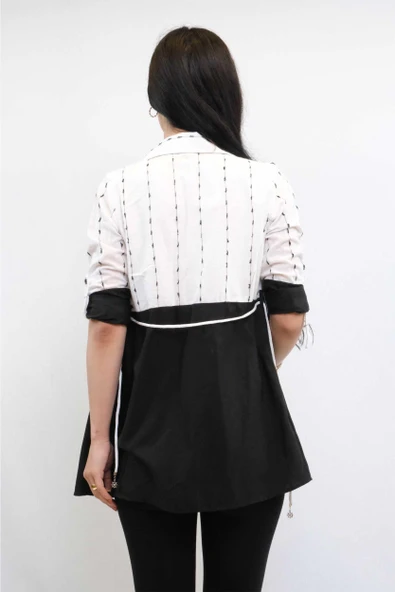 Moda Çizgi Pıt Pıt Desen İkili Takım Siyah - 2