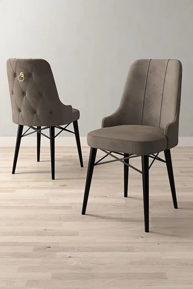 Loft Siyah Mermer 80x132 Açılabilir Mdf Masa Yemek Odası Takımı, Mutfak Takımı 4 Adet Sandalye Cappucino - 3