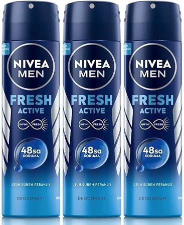 NIVEA MEN Erkek Sprey Deodorant Fresh Active 150 ml x 3 Adet, Ter ve Ter Kokusuna Karşı 48 Saat Deodorant Koruması ürün görseli