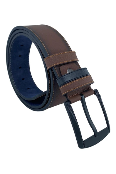 Kahverengi Suni Deri Sarı Dikişli Model 4.5 Genişlik Spor Kemer - 4509-ST - Resim 5