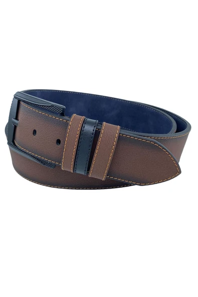 Kahverengi Suni Deri Sarı Dikişli Model 4.5 Genişlik Spor Kemer - 4509-ST - Resim 4