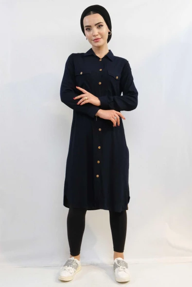 Moda Çizgi Tunik Gömlek Lacivert - 2