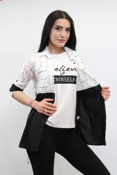 Moda Çizgi Pıt Pıt Desen İkili Takım Siyah - 3