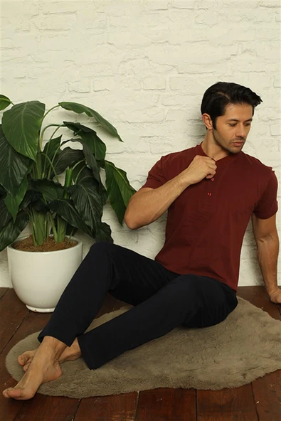 Moda Çizgi Erkek Bordo 3'lü Pijama Takım 6824 - Resim 4