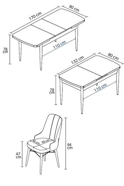 Loft Siyah Mermer 80x132 Açılabilir Mdf Masa Yemek Odası Takımı, Mutfak Takımı 6 Sandalye Cappucino - 5