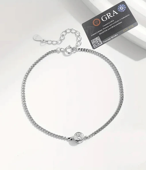 0.30 Karat Yuvarlak Moissanite Taşlı Kadın Gümüş Bileklik - Resim 3