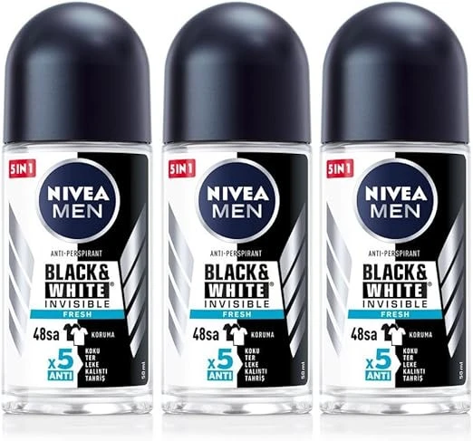 NIVEA MEN Erkek Roll-on Deodorant Black&White Fresh 50ml, 48 Saat Koruma, X3 Adet ürün görseli