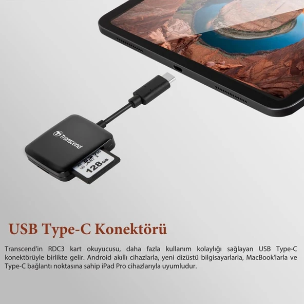 Transcend RDC3 USB 3.2 Gen1 Type-C SD/MicroSD Kart Okuyucu (Siyah) - 5