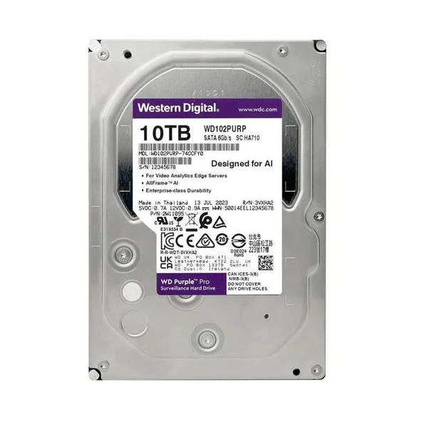 Western Digital Purple Pro WD102PURP SATA 3.0 7200 RPM 3.5" 10 TB Harddisk ürün görseli