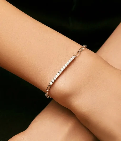 0.30 Karat Moissanite Taşlı Suyolu Kadın Gümüş Bileklik - Resim 2