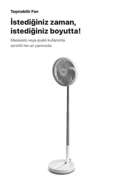 Xenon Smart Taşınabilir Şarjlı Vantilatör 24 Saat Kullanım 3 Kademeli 180 Sessiz Ayaklı Katlanabilir Fan X6103 - 10