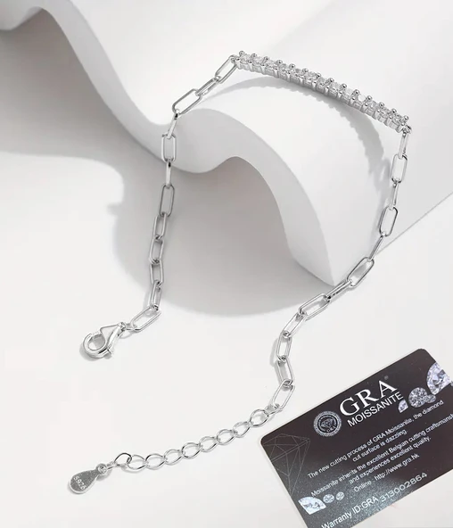 0.30 Karat Moissanite Taşlı Suyolu Kadın Gümüş Bileklik - Resim 3