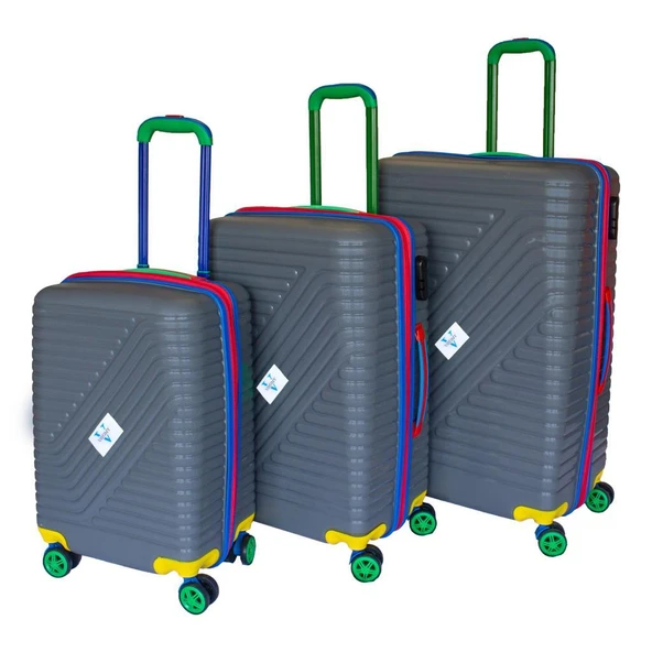 Vayomy Colors PP Line Kabin Orta Büyük Boy Gri 3'lü Valiz Seti 2 Yıl Garantili ürün görseli
