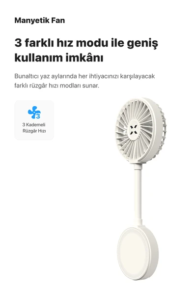 Xenon Smart Manyetik Fan Şarj Edilebilir 3 Kademeli 5800 RPM Mıknatıslı MagSafe Telefon Vantilatörü Beyaz X6104 - 5