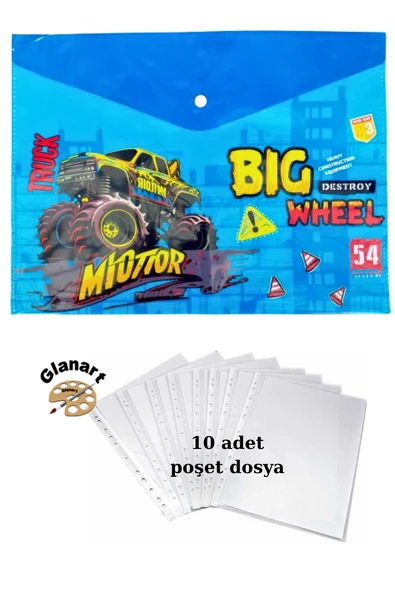 a4 boy çıt çıt  ödev dosyası +10' lu poşet dosya büyük yarışcı ürün görseli