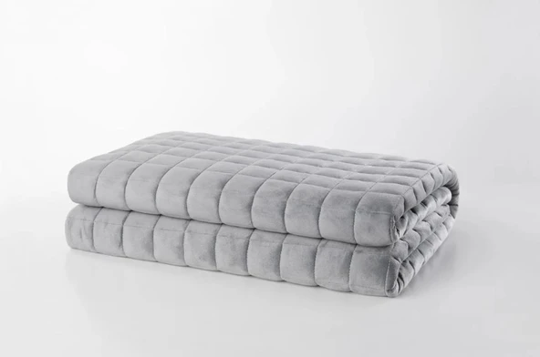 Sinada %100 Pamuk Saten Kumaş Elyaf Dolgulu Ağırlıklı Battaniye Tek kişilik (Dört Mevsim) 155X215 CM 8 KG GRİ