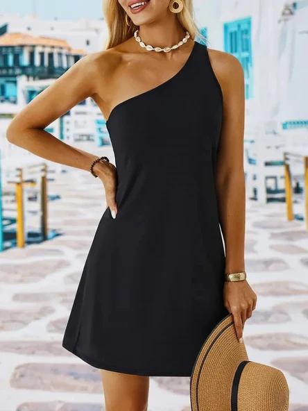 Kadın Tek Omuz Askılı Krep Mini Elbise ürün görseli