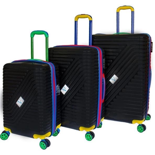 Vayomy Colors PP Line Kabin Orta Büyük Boy Siyah 3'lü Valiz Seti 2 Yıl Garantili ürün görseli
