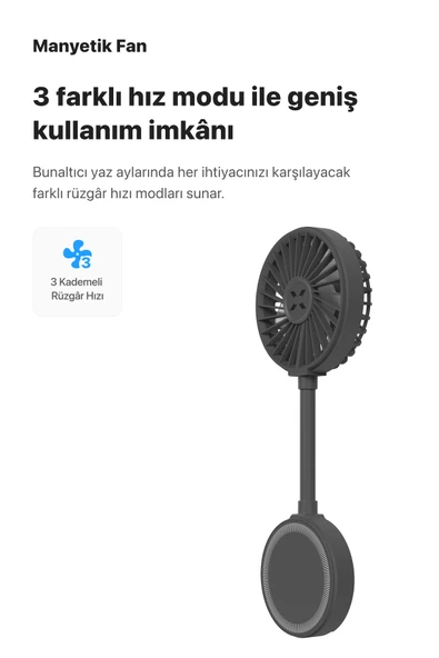 Xenon Smart Manyetik Fan Şarj Edilebilir 3 Kademeli 5800 RPM Mıknatıslı MagSafe Telefon Vantilatörü Gri X6104 - 5