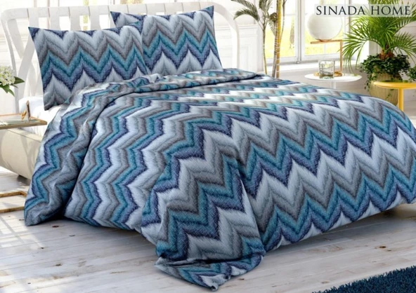 Sinada Zikzak Mavi Lastikli Çarşaf Set Çift Kişilik Set 200*220 ürün görseli