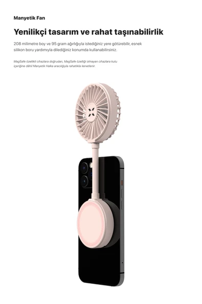 Xenon Smart Manyetik Fan Şarj Edilebilir 3 Kademeli 5800 RPM Mıknatıslı MagSafe Telefon Vantilatörü Pembe X6104 - 5