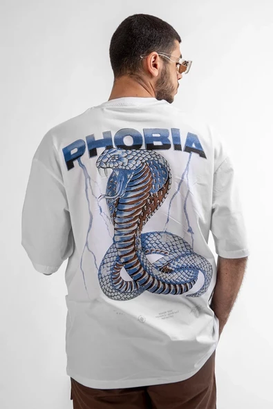 Phobia Sırt Baskılı Beyaz Unisex Oversize Tshirt - Resim 4