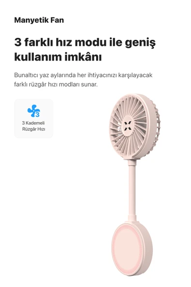 Xenon Smart Manyetik Fan Şarj Edilebilir 3 Kademeli 5800 RPM Mıknatıslı MagSafe Telefon Vantilatörü Pembe X6104 - 6