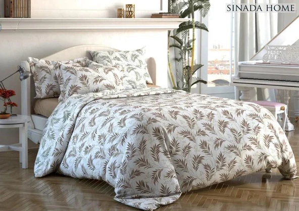 Sinada Krem Renkli Çiçek Desenli Lastikli Çarşaflı Nevresim Takımı ürün görseli