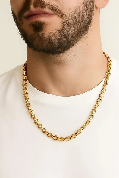 Altın Renk Doc Model Zincir 55 Cm Unisex Çelik Kolye ürün görseli 1