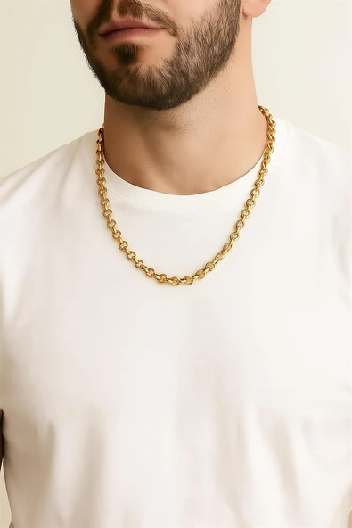 Altın Renk Doc Model Zincir 55 Cm Unisex Çelik Kolye - Resim 2