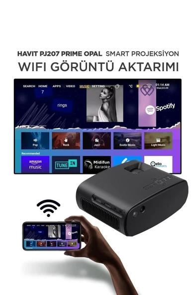 Havit PJ207 Prime Opal Taşınabilir HD Projeksiyon Cihazı 1080P Desteği, Wi-Fi, Bluetooth, Ekran Yansıtma - Resim 3