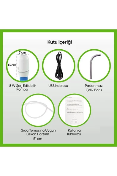 Vayomy Damacana Su Pompası 8W ÇİFT Motorlu Şarjlı Otomatik Hızlı Dolum (BPA IÇERMEZ ,CE BELGELİDİR) - Resim 3