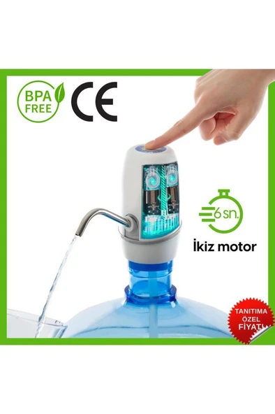 Vayomy Damacana Su Pompası 8W ÇİFT Motorlu Şarjlı Otomatik Hızlı Dolum (BPA IÇERMEZ ,CE BELGELİDİR) ürün görseli