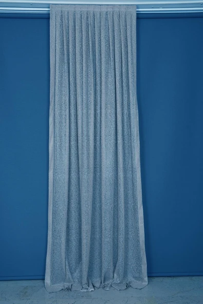 ÇİZGİLİ MAVİ RENK TEK KANAT Hazır dikilmiş Pileli Fon Perde 75*260 cm - Resim 3