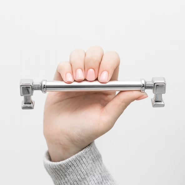 Krom Renk Talas Metal 224 mm 22.4 cm Düz Kulp Mobilya Mutfak Çekmece Dolap Kulpu Kulbu Kulpları - Resim 3