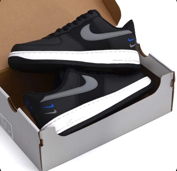 Nike Air Force 1 07 Double Swoosh Black Racer Blue - Resim 4