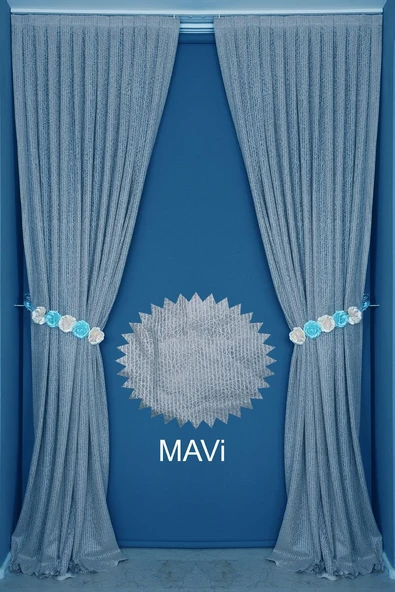 ÇİZGİLİ MAVİ RENK TEK KANAT Hazır dikilmiş Pileli Fon Perde 75*260 cm ürün görseli 1