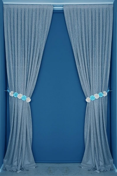 ÇİZGİLİ MAVİ RENK TEK KANAT Hazır dikilmiş Pileli Fon Perde 75*260 cm - Resim 6