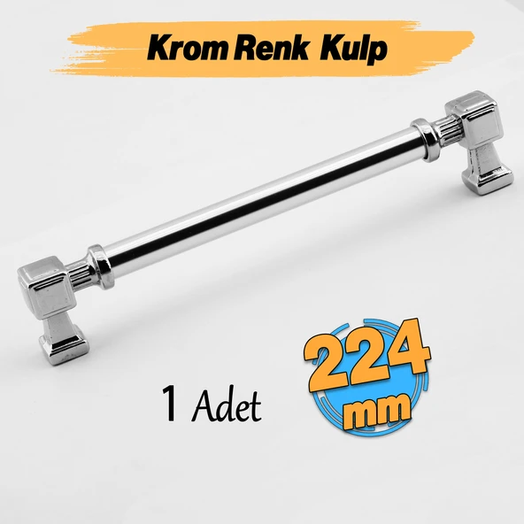 Krom Renk Talas Metal 224 mm 22.4 cm Düz Kulp Mobilya Mutfak Çekmece Dolap Kulpu Kulbu Kulpları ürün görseli
