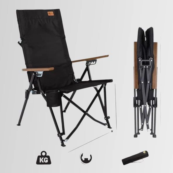 FUNKY CHAIRS Royal 4 Kademeli Katlanabilir Alüminyum Kamp Sandalyesi - Siyah - 5
