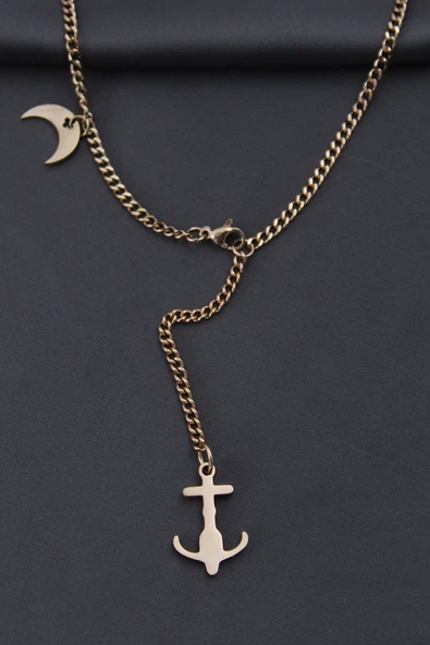 Çelik Rose Renk Çapa Tasarımlı Kadın Kolye - TJ-BKO5926 ürün görseli 1