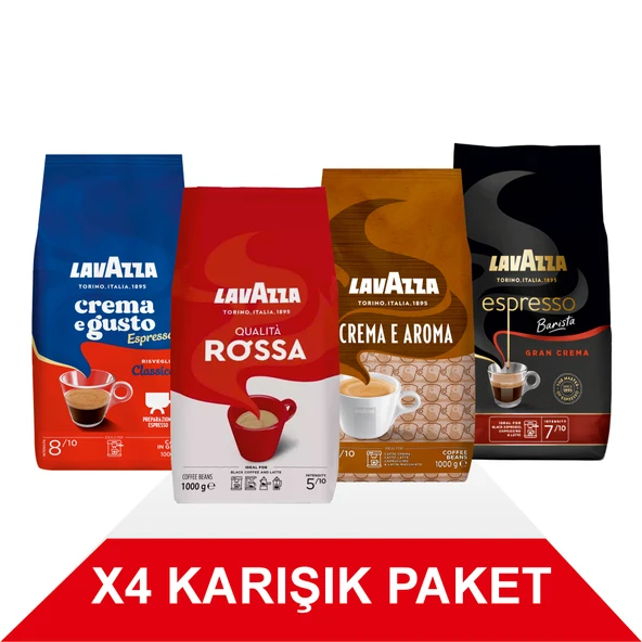 Crema e Gusto Classico + Qualità Rossa + Crema E Aramo + Espresso Barista Gran Crema Çekirdek Kahve (1000gr) 4'Lü Paket