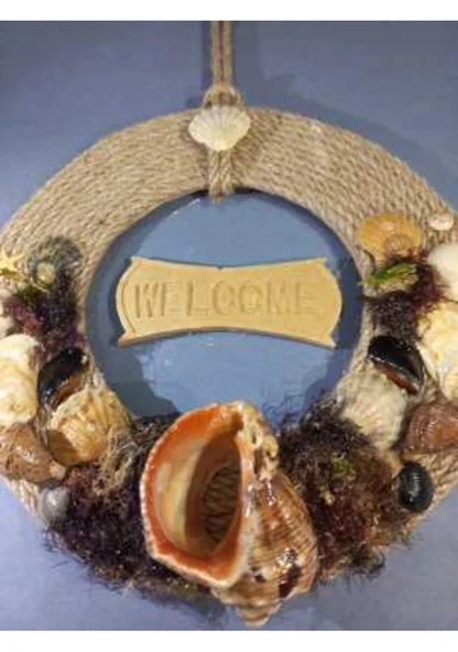 WELCOME Yazılı Doğal Deniz Kabukları Süslemeli Kapı Süsü - Resim 2