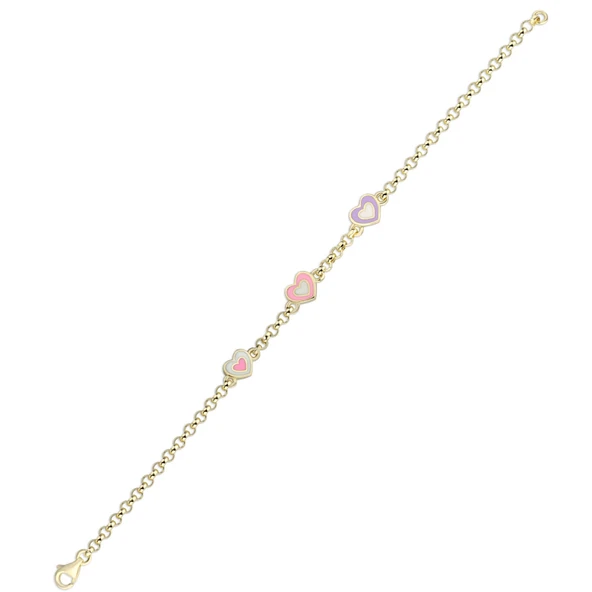 Üçlü Kalp Mineli Altın Çocuk Bileklik ürün görseli 1