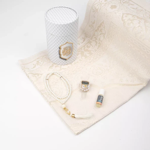 Seccade + Tesbih + Esans + Zikirmatik Hediye Seti (3D Desen, Gri) - 2